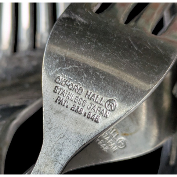 Vintage Oxford Hall Stainless Forks Japan Brown Plastic Handle 5 Pieces 1973 MCM - Picture 2 of 11